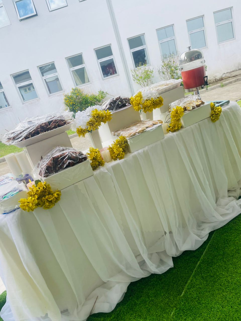 Small chops grazing station at a party in Cameroon